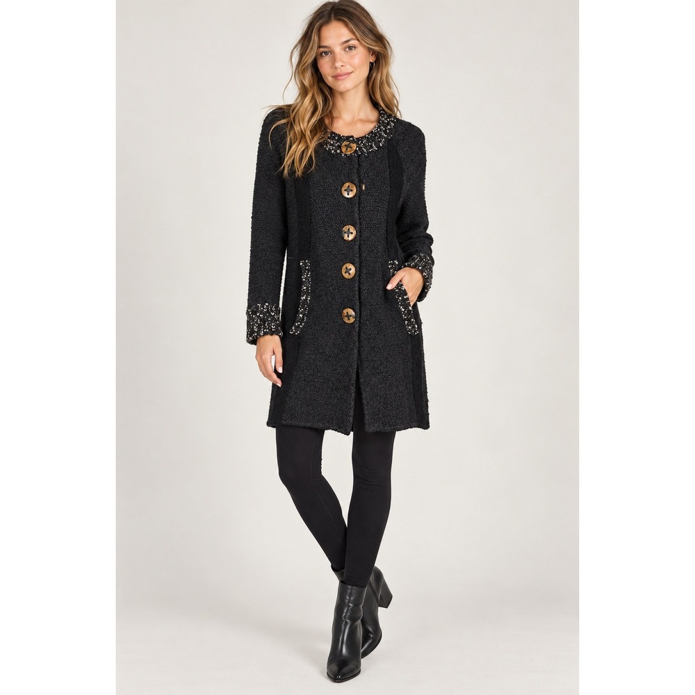 Laura Ashley Womens Black Knit Longline Cardigan Sweater Mohair Blend Sz Small
